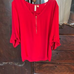 Tacera Red Zip-Front Women's Blouse